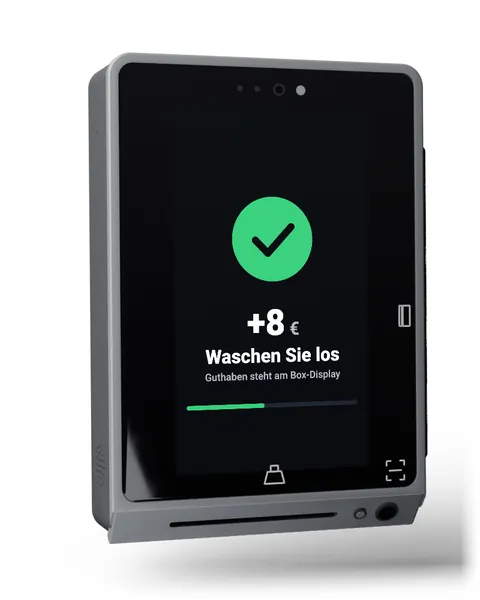 Das Terminal bestätigt 8 € Guthaben: Waschen Sie los