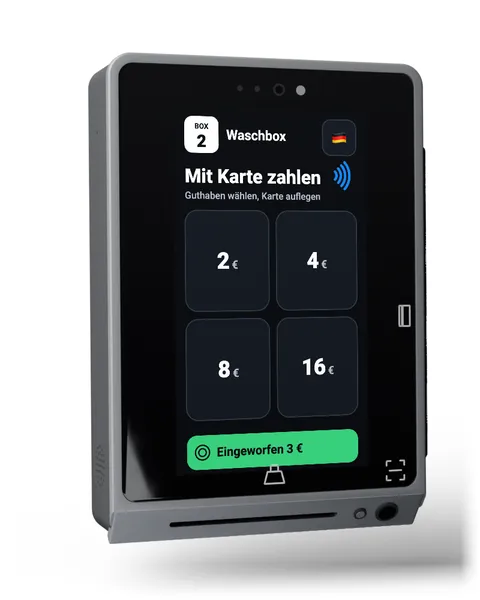 Das Terminal zeigt eingeworfene Münzen über 3 €