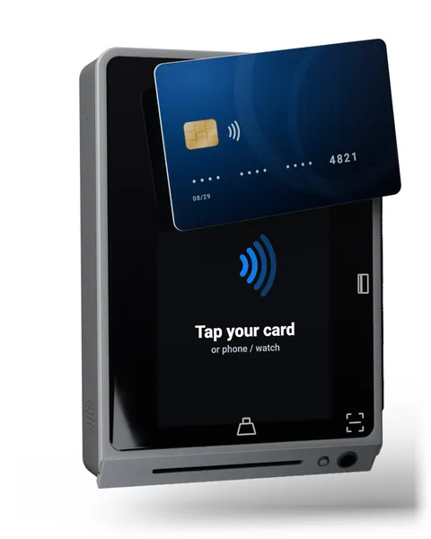 The customer taps a card on the terminal